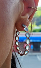 Load image into Gallery viewer, Aqua w/Rose Gold Accents Designed Hoops - Sterling Silver