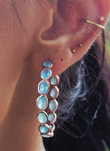 Load image into Gallery viewer, Aqua w/Rose Gold Accents Designed Hoops - Sterling Silver