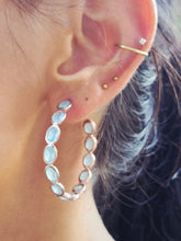 Load image into Gallery viewer, Aqua w/Rose Gold Accents Designed Hoops - Sterling Silver