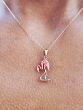 Load image into Gallery viewer, Cable Chain with Enameled Flamingo Charm - 14K Gold