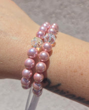 Load image into Gallery viewer, Pink Pearl w/Crystal Center Beaded Bracelet - Elena Michele