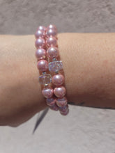 Load image into Gallery viewer, Pink Pearl w/Crystal Center Beaded Bracelet - Elena Michele