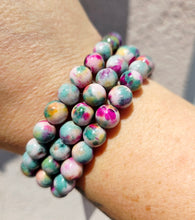 Load image into Gallery viewer, Pink/Green Tie Dye Jade Beaded Bracelet - Elena Michele
