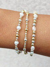 Load image into Gallery viewer, Pearl with Silver &amp; Gold Stretch Bracelet