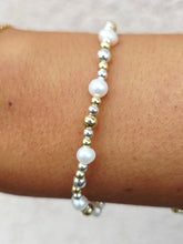 Load image into Gallery viewer, Pearl with Small Silver &amp; Gold Beads Stretch Bracelet
