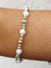Load image into Gallery viewer, Pearl with Small Silver &amp; Gold Beads Stretch Bracelet