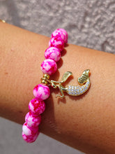 Load image into Gallery viewer, Mermaid on Pink Mottled Glass Beaded Bracelet - Elena Michele