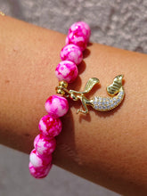 Load image into Gallery viewer, Mermaid on Pink Mottled Glass Beaded Bracelet - Elena Michele