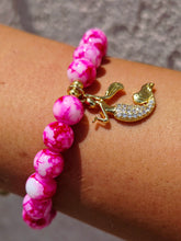 Load image into Gallery viewer, Mermaid on Pink Mottled Glass Beaded Bracelet - Elena Michele