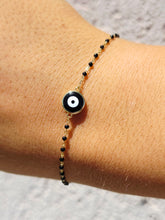 Load image into Gallery viewer, Eye Black Beaded Bracelet - Gold Plated