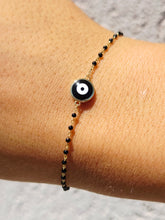 Load image into Gallery viewer, Eye Black Beaded Bracelet - Gold Plated