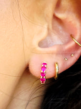 Load image into Gallery viewer, Small Ruby Gold Plated Hoops -Gold Plated Sterling Silver