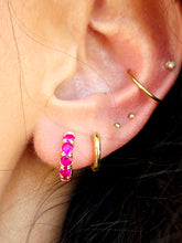 Load image into Gallery viewer, Small Ruby Gold Plated Hoops -Gold Plated Sterling Silver