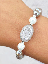 Load image into Gallery viewer, Pave Oval on Mystic Dark Champagne Agate Beaded Bracelet - Elena Michele