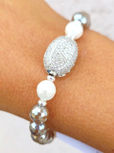 Load image into Gallery viewer, Pave Oval on Mystic Dark Champagne Agate Beaded Bracelet - Elena Michele