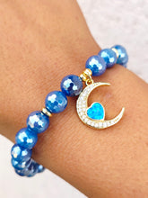 Load image into Gallery viewer, Blue Opal Heart Moon Charm on Mystic Blue Agate Beaded Bracelet - Elena Michele