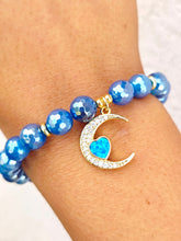 Load image into Gallery viewer, Blue Opal Heart Moon Charm on Mystic Blue Agate Beaded Bracelet - Elena Michele