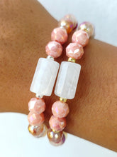 Load image into Gallery viewer, Mystic Quartz with Coral and Quartz Cylinder Center Beaded Bracelet - Elena Michele