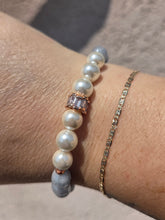 Load image into Gallery viewer, Rose Gold on Pearl &amp; Mystic Aquamarine Beaded Bracelet - Elena Michele