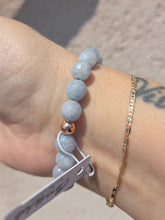 Load image into Gallery viewer, Rose Gold on Pearl &amp; Mystic Aquamarine Beaded Bracelet - Elena Michele