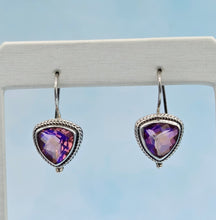 Load image into Gallery viewer, Pink Quartz Trillion Earrings