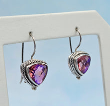 Load image into Gallery viewer, Pink Quartz Trillion Earrings