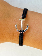 Load image into Gallery viewer, Anchor on Black Macrame Bracelet