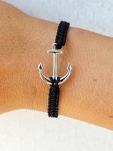 Load image into Gallery viewer, Anchor on Black Macrame Bracelet