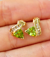 Load image into Gallery viewer, Trillion Cut Peridot Earrings - Estate