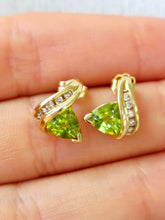 Load image into Gallery viewer, Trillion Cut Peridot Earrings - Estate