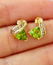 Load image into Gallery viewer, Trillion Cut Peridot Earrings - Estate
