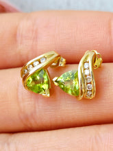 Load image into Gallery viewer, Trillion Cut Peridot Earrings - Estate