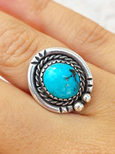 Load image into Gallery viewer, Vintage Native American Ring with Blue Turquoise - Sterling Silver - Estate
