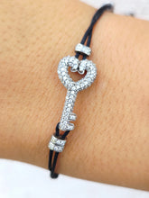 Load image into Gallery viewer, Pave Key on Black Macrame Bracelet - Sterling Silver