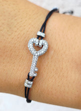 Load image into Gallery viewer, Pave Key on Black Macrame Bracelet - Sterling Silver