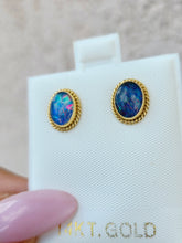 Load image into Gallery viewer, Vintage Oval Opal Earrings - 14K Yellow Gold - Estate