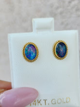 Load image into Gallery viewer, Vintage Oval Opal Earrings - 14K Yellow Gold - Estate