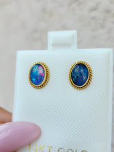 Load image into Gallery viewer, Vintage Oval Opal Earrings - 14K Yellow Gold - Estate