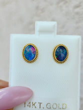 Load image into Gallery viewer, Vintage Oval Opal Earrings - 14K Yellow Gold - Estate