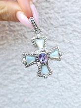 Load image into Gallery viewer, Judith Ripka Cross Pendant - Mother of Pearl Amethyst Sterling Silver