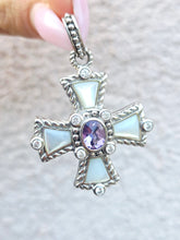 Load image into Gallery viewer, Judith Ripka Cross Pendant - Mother of Pearl Amethyst Sterling Silver