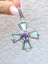 Load image into Gallery viewer, Judith Ripka Cross Pendant - Mother of Pearl Amethyst Sterling Silver