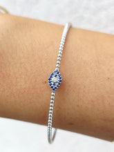 Load image into Gallery viewer, Flexible Evil Eye Bangle Bracelet with Sapphire and Diamond - 14K White Gold