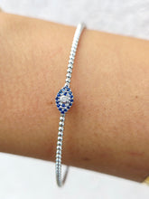 Load image into Gallery viewer, Flexible Evil Eye Bangle Bracelet with Sapphire and Diamond - 14K White Gold