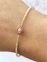 Load image into Gallery viewer, Flexible Evil Eye Bangle Bracelet with Ruby and Diamond - 14K Yellow Gold