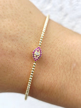 Load image into Gallery viewer, Flexible Evil Eye Bangle Bracelet with Ruby and Diamond - 14K Yellow Gold