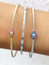 Load image into Gallery viewer, Flexible Evil Eye Bangle Bracelet with Sapphire and Diamond - 14K White Gold