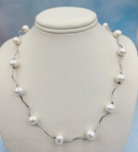 Load image into Gallery viewer, Wavy Wire Pearl Necklace - Sterling Silver