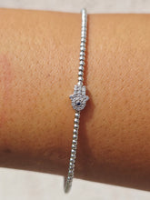 Load image into Gallery viewer, Diamond Hamsa Flex Bangle Bracelet - 14K White Gold
