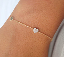 Load image into Gallery viewer, Three Hearts of Love Dainty Bracelet - 14K Yellow Gold